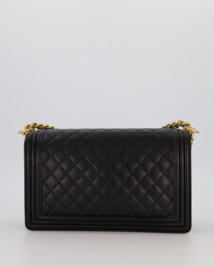 Chanel Black Medium Boy Bag in Quilted Lambskin Leather with Brushed Gold Hardware
