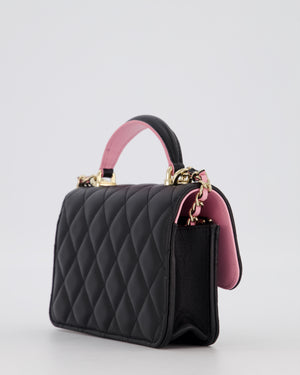 Chanel Flap Phone Holder in Black Quilted Lambskin and Baby Pink Interior with Champagne Gold Hardware