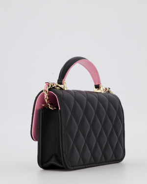 Chanel Flap Phone Holder in Black Quilted Lambskin and Baby Pink Interior with Champagne Gold Hardware