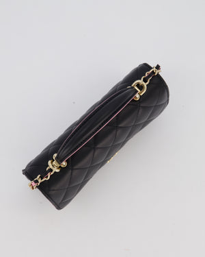 Chanel Flap Phone Holder in Black Quilted Lambskin and Baby Pink Interior with Champagne Gold Hardware