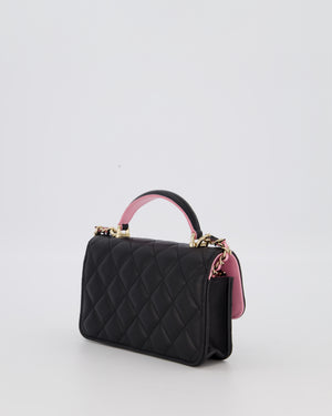 Chanel Flap Phone Holder in Black Quilted Lambskin and Baby Pink Interior with Champagne Gold Hardware