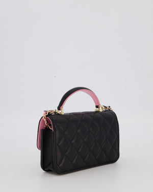 Chanel Flap Phone Holder in Black Quilted Lambskin and Baby Pink Interior with Champagne Gold Hardware