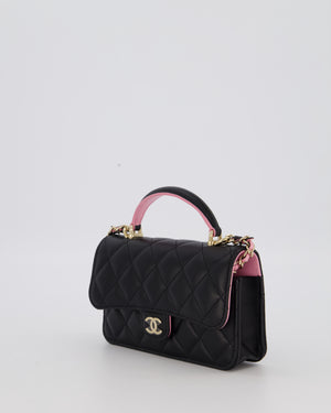 Chanel Flap Phone Holder in Black Quilted Lambskin and Baby Pink Interior with Champagne Gold Hardware