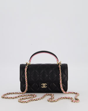 Chanel Flap Phone Holder in Black Quilted Lambskin and Baby Pink Interior with Champagne Gold Hardware