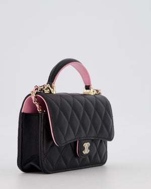 Chanel Flap Phone Holder in Black Quilted Lambskin and Baby Pink Interior with Champagne Gold Hardware