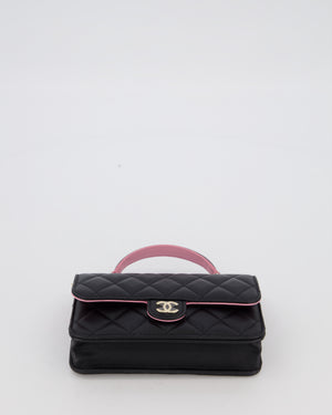Chanel Flap Phone Holder in Black Quilted Lambskin and Baby Pink Interior with Champagne Gold Hardware