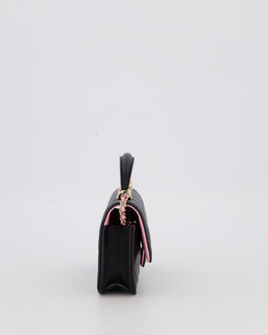 Chanel Flap Phone Holder in Black Quilted Lambskin and Baby Pink Interior with Champagne Gold Hardware