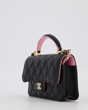 Chanel Flap Phone Holder in Black Quilted Lambskin and Baby Pink Interior with Champagne Gold Hardware
