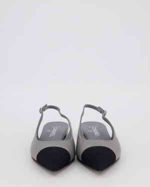 Chanel Black and Grey Pointed Toe Slingbacks with CC Logo Detail Size EU 38