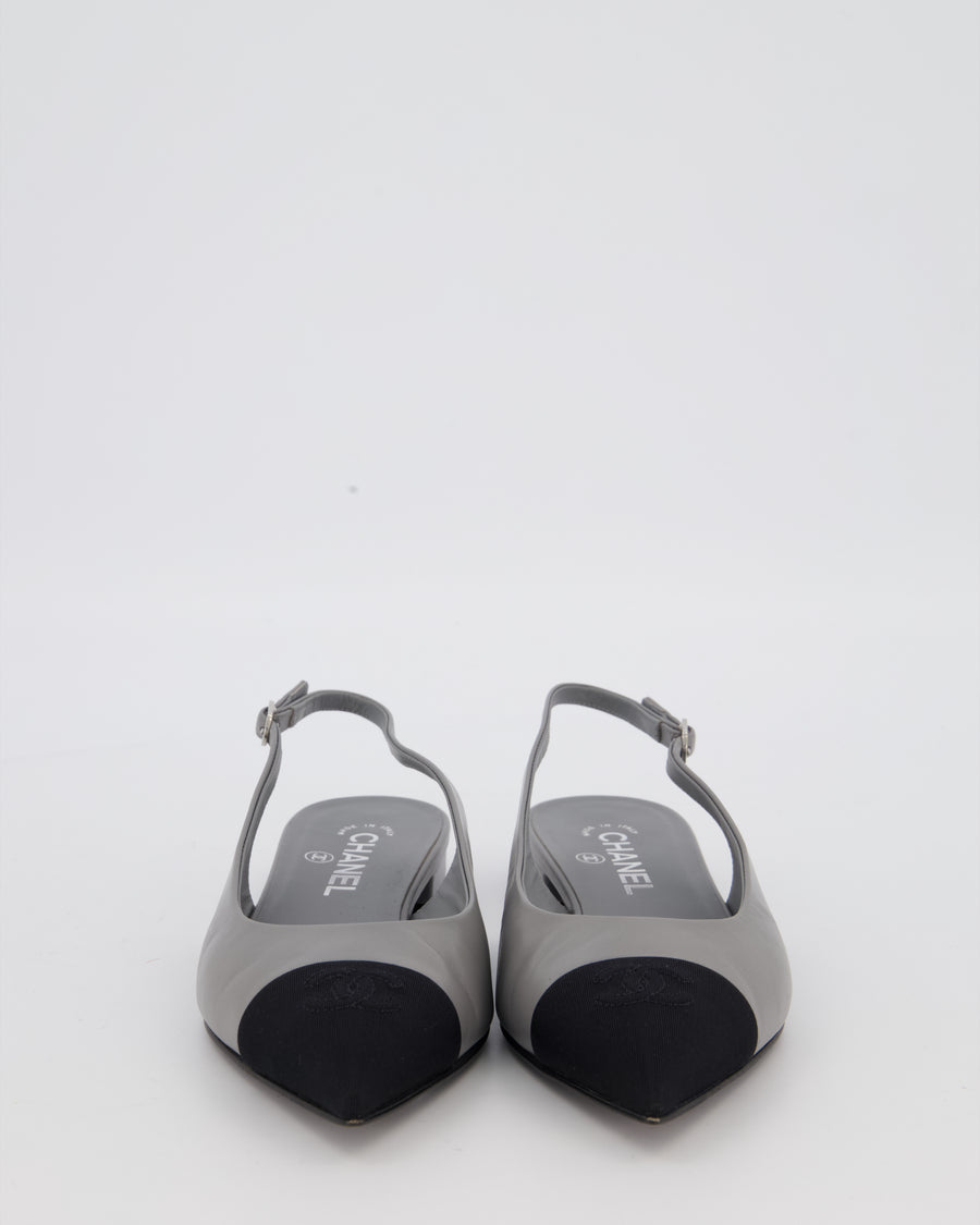 Chanel Black and Grey Pointed Toe Slingbacks with CC Logo Detail Size EU 38