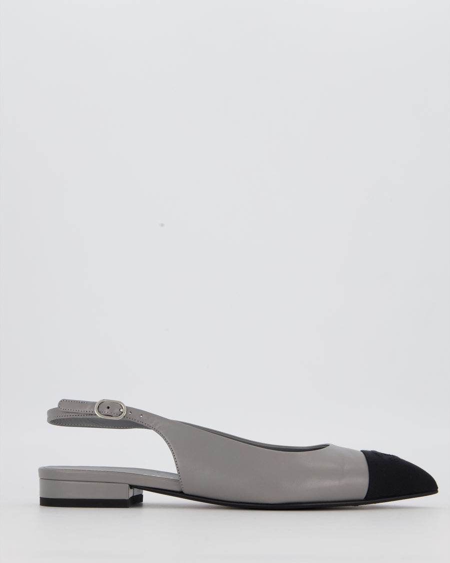 Chanel Black and Grey Pointed Toe Slingbacks with CC Logo Detail Size EU 38