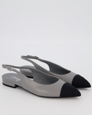 Chanel Black and Grey Pointed Toe Slingbacks with CC Logo Detail Size EU 38