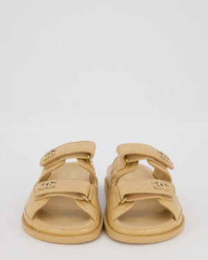 Chanel Beige Dad Sandals in Quilted Lambskin Leather with Champagne Gold Hardware Size EU 38