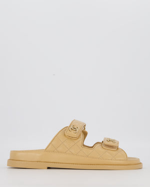 Chanel Beige Dad Sandals in Quilted Lambskin Leather with Champagne Gold Hardware Size EU 38