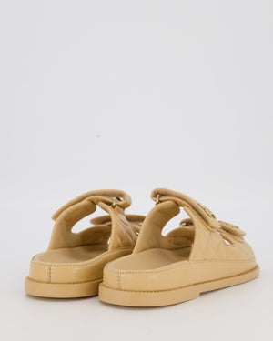 Chanel Beige Dad Sandals in Quilted Lambskin Leather with Champagne Gold Hardware Size EU 38