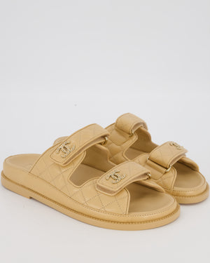 Chanel Beige Dad Sandals in Quilted Lambskin Leather with Champagne Gold Hardware Size EU 38
