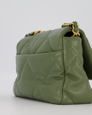 Chanel Small 19 Flap Bag in Olive Green Quilted Goatskin Leather with Mixed Hardware