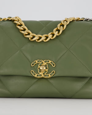Chanel Small 19 Flap Bag in Olive Green Quilted Goatskin Leather with Mixed Hardware