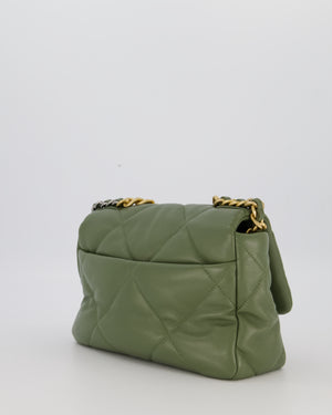 Chanel Small 19 Flap Bag in Olive Green Quilted Goatskin Leather with Mixed Hardware