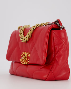 Chanel Small 19 Flap Bag in Coral Red Quilted Goatskin Leather with Mixed Hardware