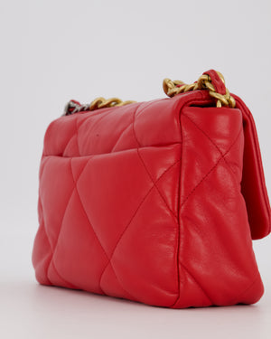 Chanel Small 19 Flap Bag in Coral Red Quilted Goatskin Leather with Mixed Hardware