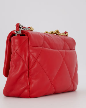 Chanel Small 19 Flap Bag in Coral Red Quilted Goatskin Leather with Mixed Hardware