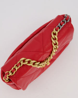 Chanel Small 19 Flap Bag in Coral Red Quilted Goatskin Leather with Mixed Hardware