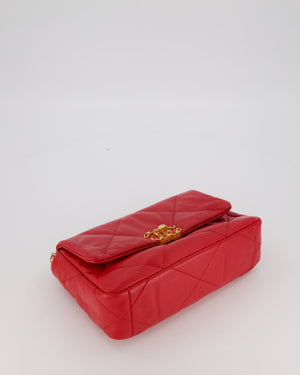 Chanel Small 19 Flap Bag in Coral Red Quilted Goatskin Leather with Mixed Hardware