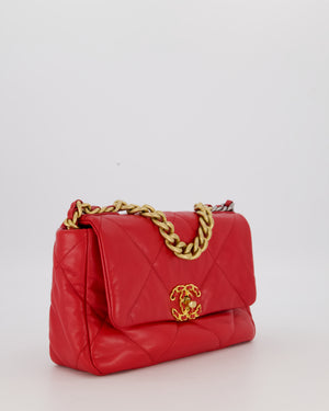 Chanel Small 19 Flap Bag in Coral Red Quilted Goatskin Leather with Mixed Hardware