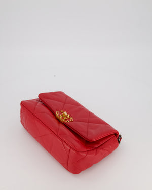Chanel Small 19 Flap Bag in Coral Red Quilted Goatskin Leather with Mixed Hardware