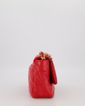 Chanel Small 19 Flap Bag in Coral Red Quilted Goatskin Leather with Mixed Hardware