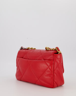 Chanel Small 19 Flap Bag in Coral Red Quilted Goatskin Leather with Mixed Hardware