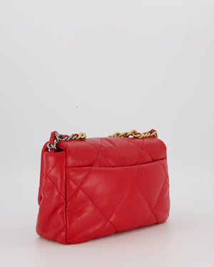 Chanel Small 19 Flap Bag in Coral Red Quilted Goatskin Leather with Mixed Hardware