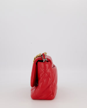 Chanel Small 19 Flap Bag in Coral Red Quilted Goatskin Leather with Mixed Hardware