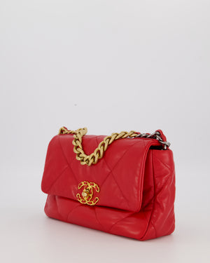 Chanel Small 19 Flap Bag in Coral Red Quilted Goatskin Leather with Mixed Hardware