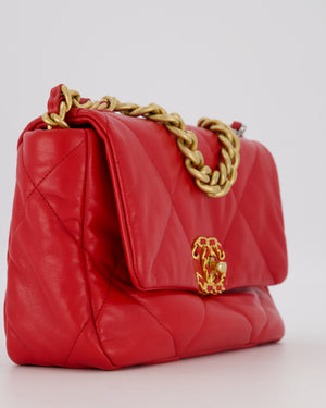 Chanel Small 19 Flap Bag in Coral Red Quilted Goatskin Leather with Mixed Hardware
