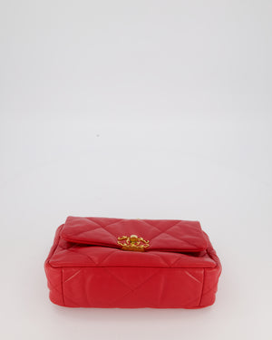 Chanel Small 19 Flap Bag in Coral Red Quilted Goatskin Leather with Mixed Hardware