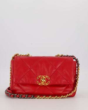 Chanel Small 19 Flap Bag in Coral Red Quilted Goatskin Leather with Mixed Hardware