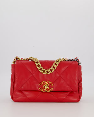 Chanel Small 19 Flap Bag in Coral Red Quilted Goatskin Leather with Mixed Hardware