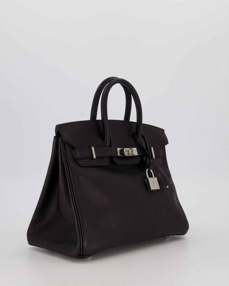 Hermès Birkin 25 Retourne Bag in Noir Volupto Leather with Palladium Hardware