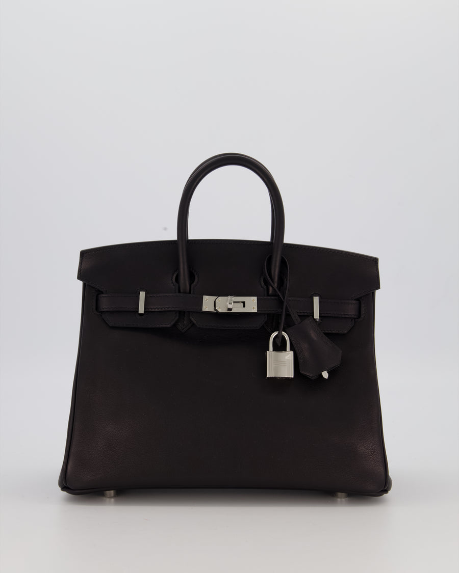 Hermès Birkin 25 Retourne Bag in Noir Volupto Leather with Palladium Hardware
