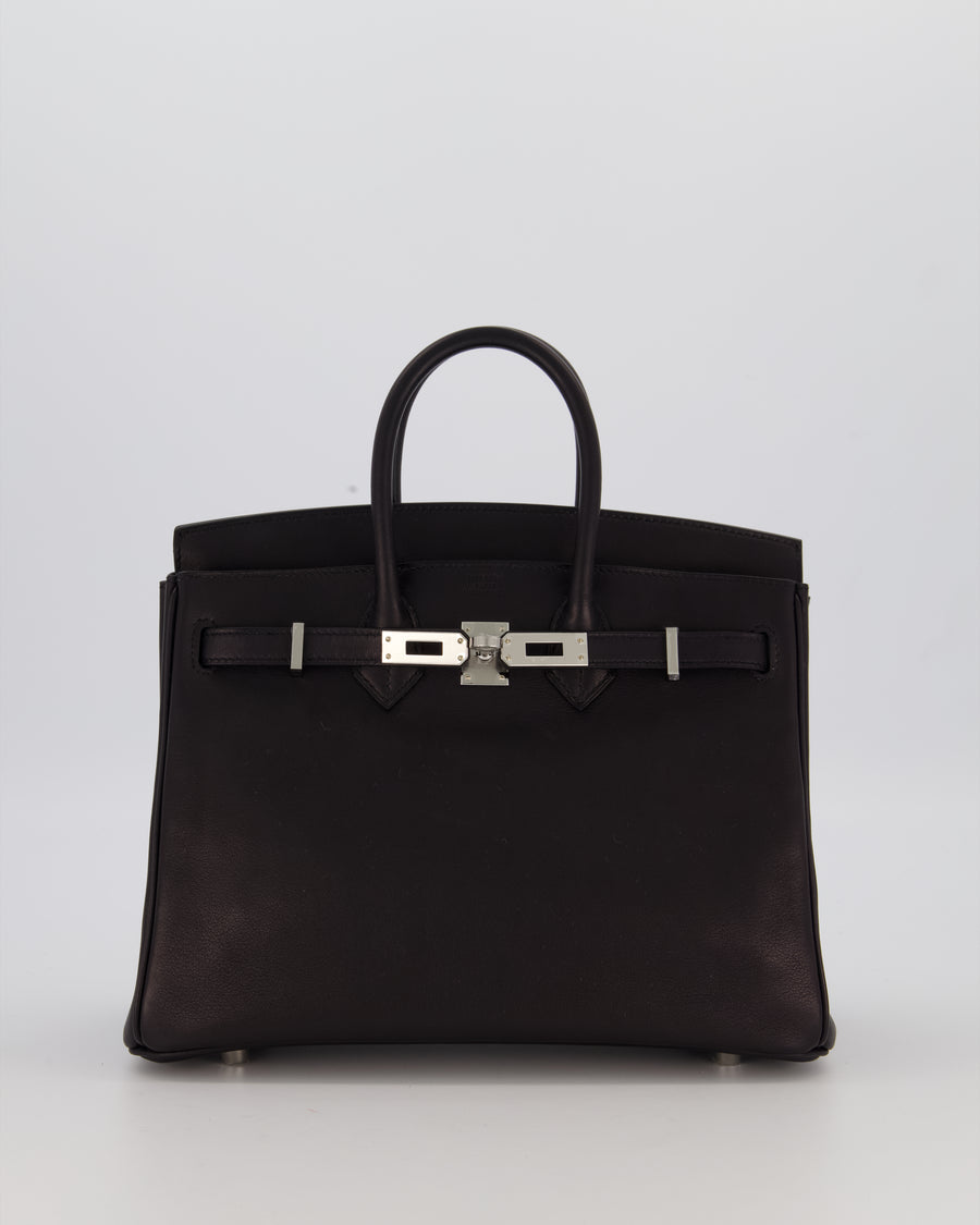 Hermès Birkin 25 Retourne Bag in Noir Volupto Leather with Palladium Hardware
