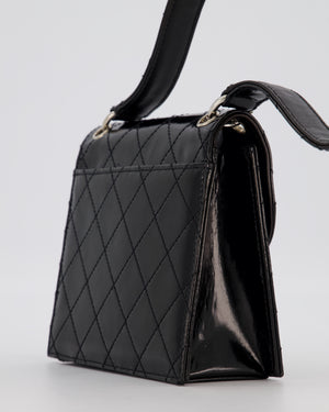 Chanel Black Vintage Black Top Handle Bag in Patent Leather with Silver Hardware