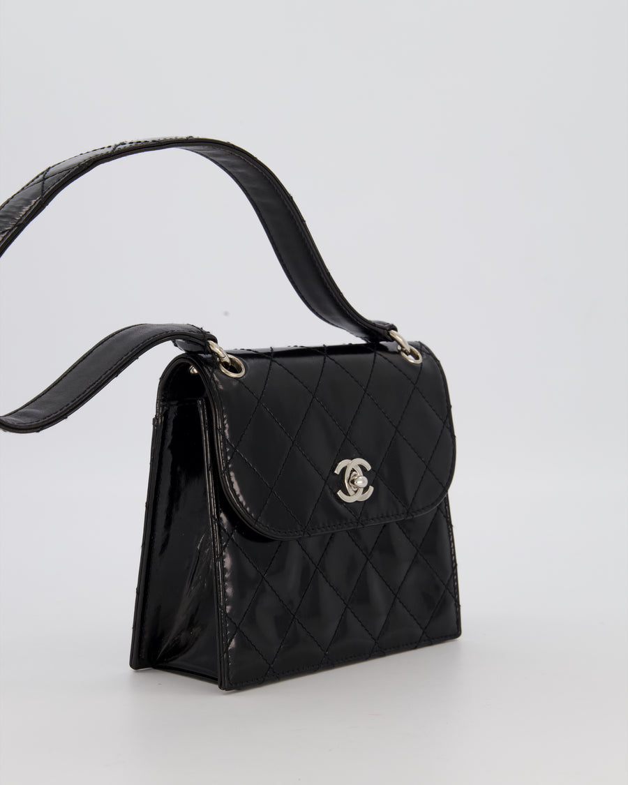 Chanel Black Vintage Black Top Handle Bag in Patent Leather with Silver Hardware