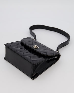 Chanel Black Vintage Black Top Handle Bag in Patent Leather with Silver Hardware