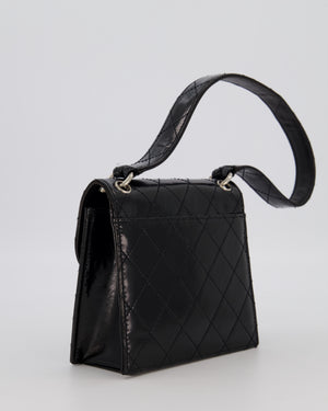 Chanel Black Vintage Black Top Handle Bag in Patent Leather with Silver Hardware