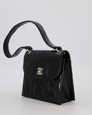 Chanel Black Vintage Black Top Handle Bag in Patent Leather with Silver Hardware