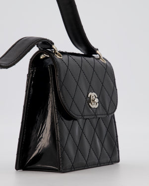 Chanel Black Vintage Black Top Handle Bag in Patent Leather with Silver Hardware