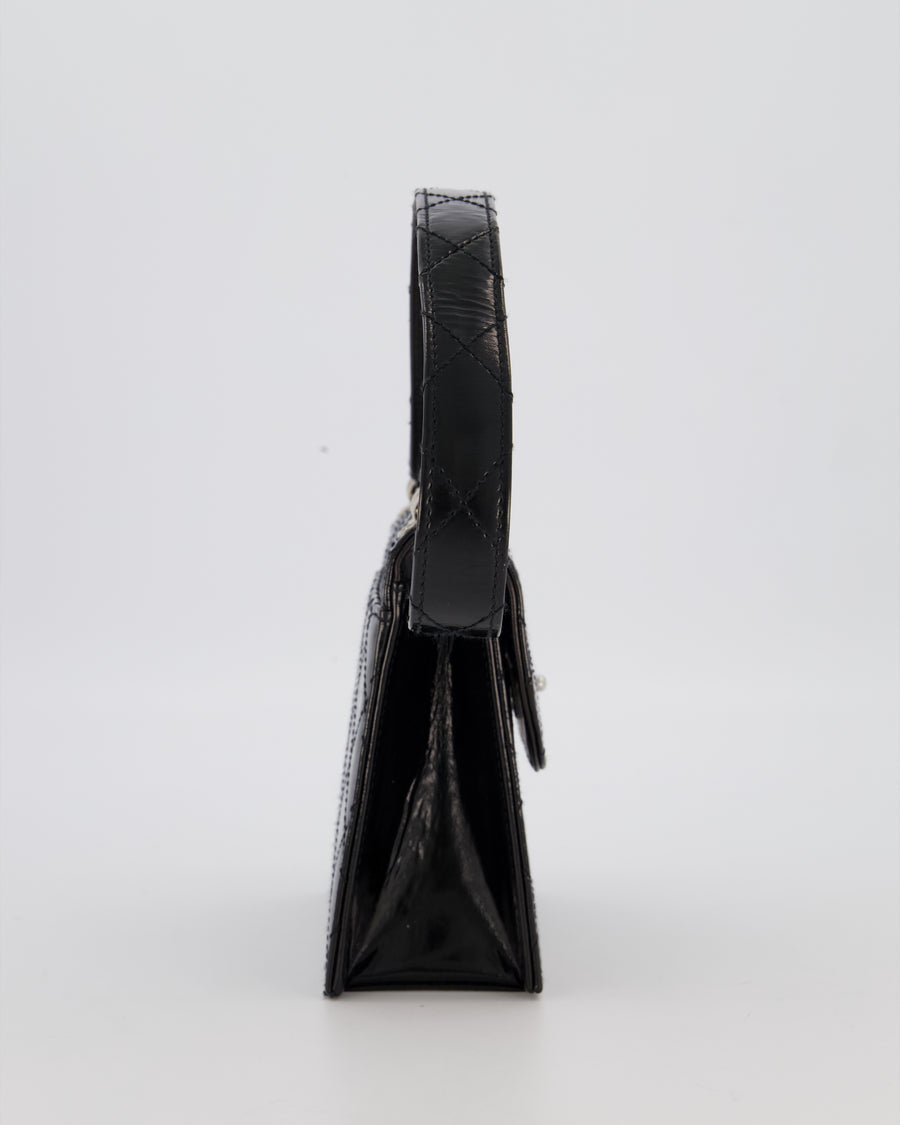 Chanel Black Vintage Black Top Handle Bag in Patent Leather with Silver Hardware