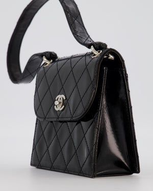 Chanel Black Vintage Black Top Handle Bag in Patent Leather with Silver Hardware
